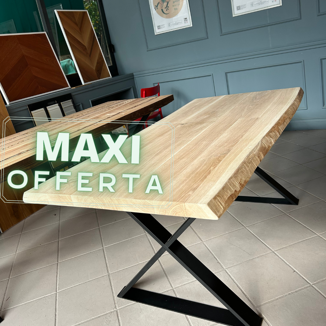 MAXI OFFERTA - Tavolo Rovere Massello Slavonia non trattato  con gambe in acciaio "cross" nero grafite