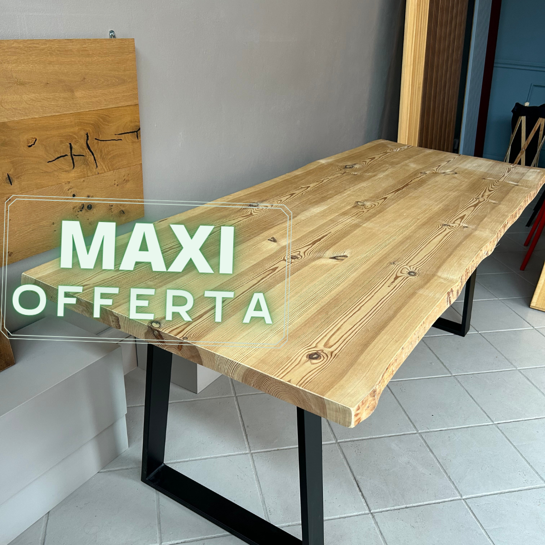 MAXI OFFERTA - Tavolo in pino non trattato con 2 gambe in acciaio a trapezio