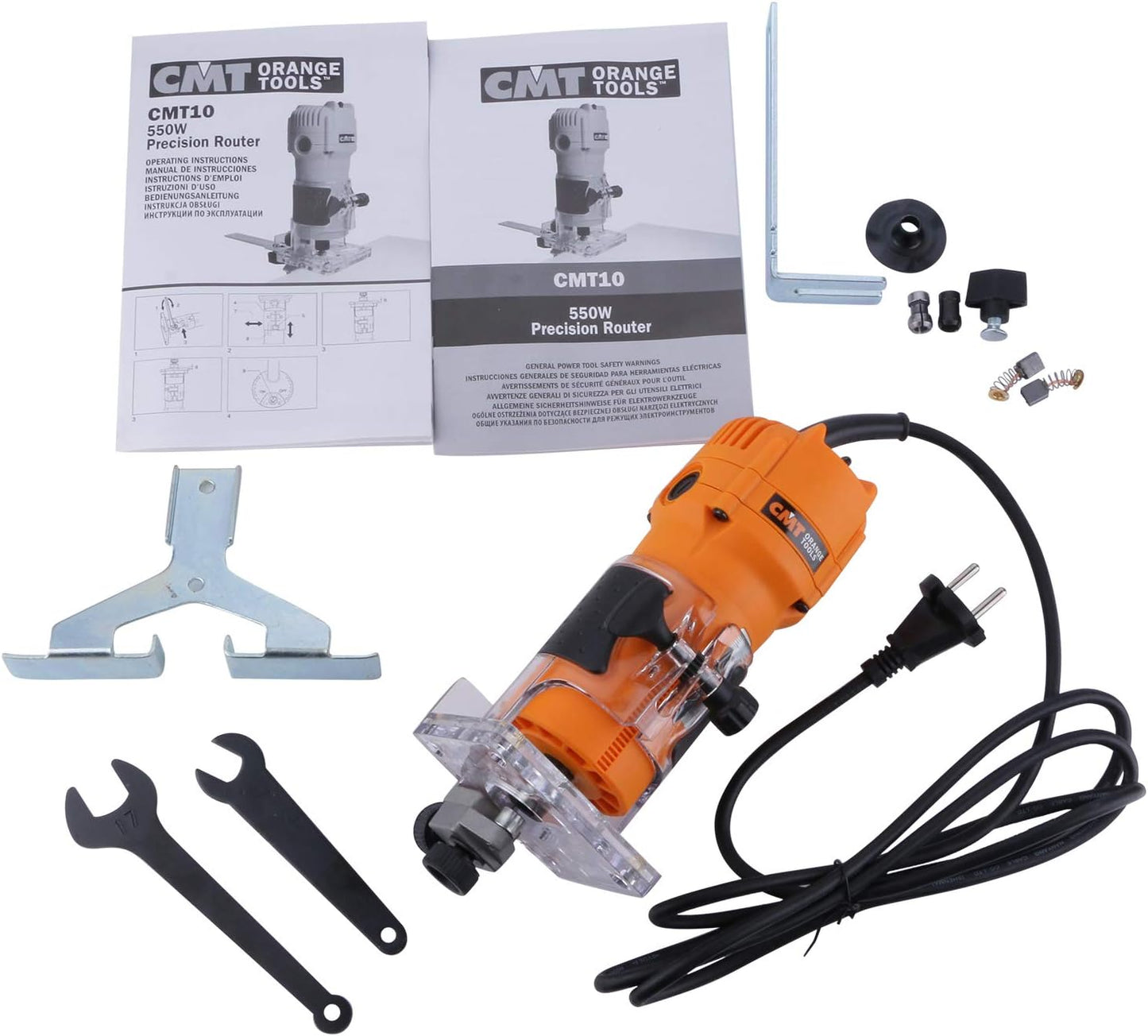 CMT10 Elettrofresatrice Professionale per Bordi 550W-230V con Pinze 6/8 mm, 550 W, 230 V, Arancio/Nero, per legno