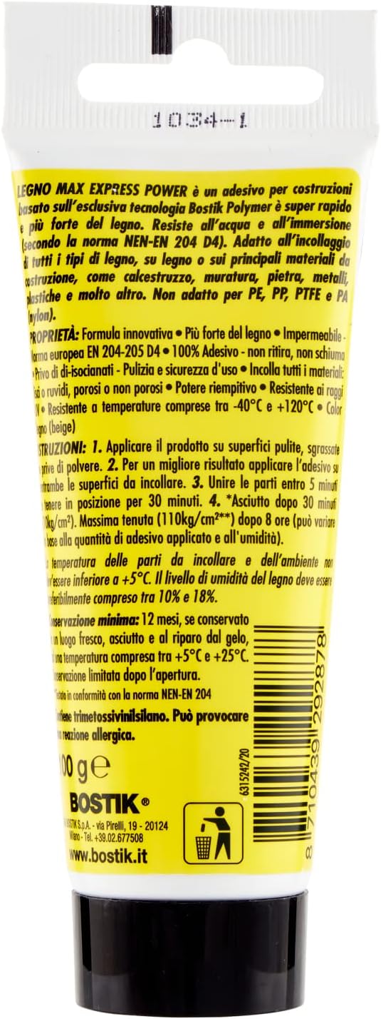 Bostik Legno Max Express Power Colla per Legno Extra Forte - Tubetto 100g