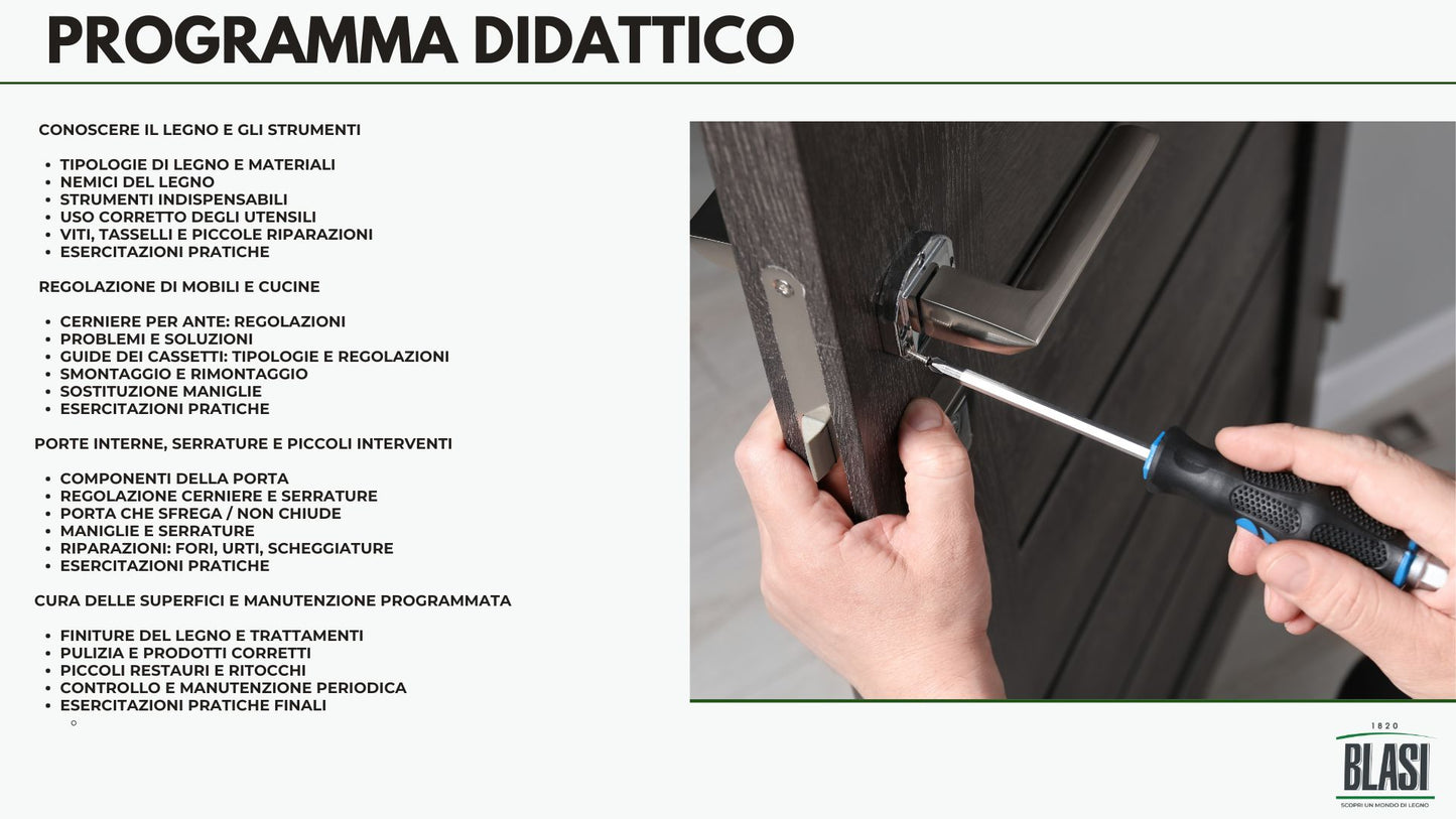 Corso di Manutenzione Domestica del Legno