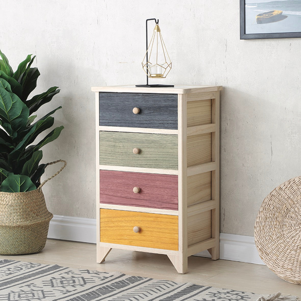 Sandy - Cassettiera con struttura in legno grezzo