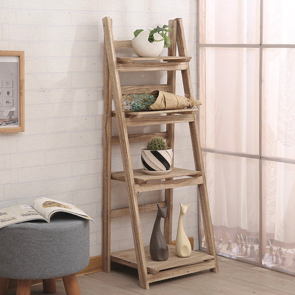 Kelvin - Portapiante in legno con 4 piani richiudibili