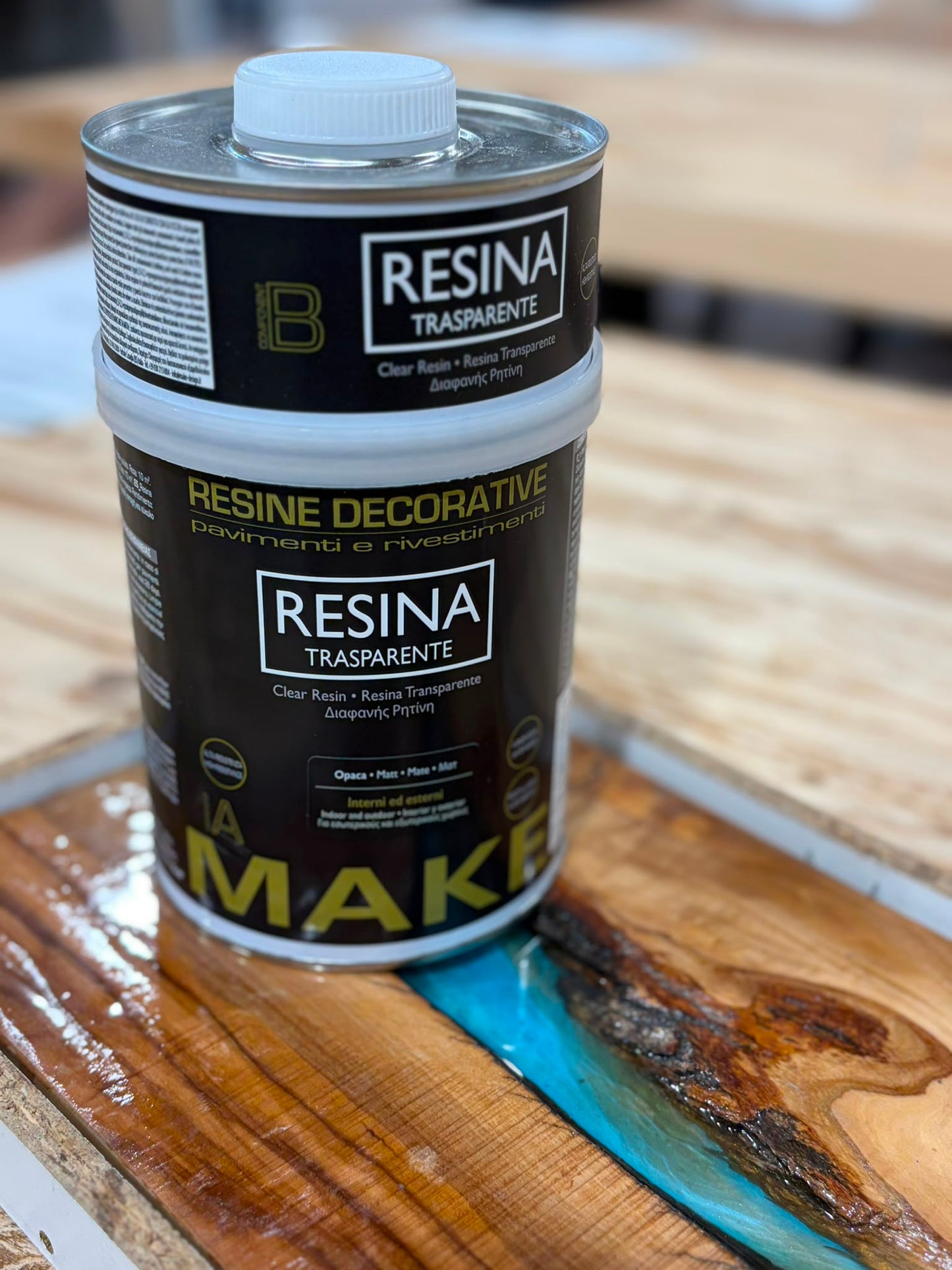Resina Trasparente MAKE 0,75L - Kit Resina Epossidica Bicomponente per Pavimenti e Rivestimenti