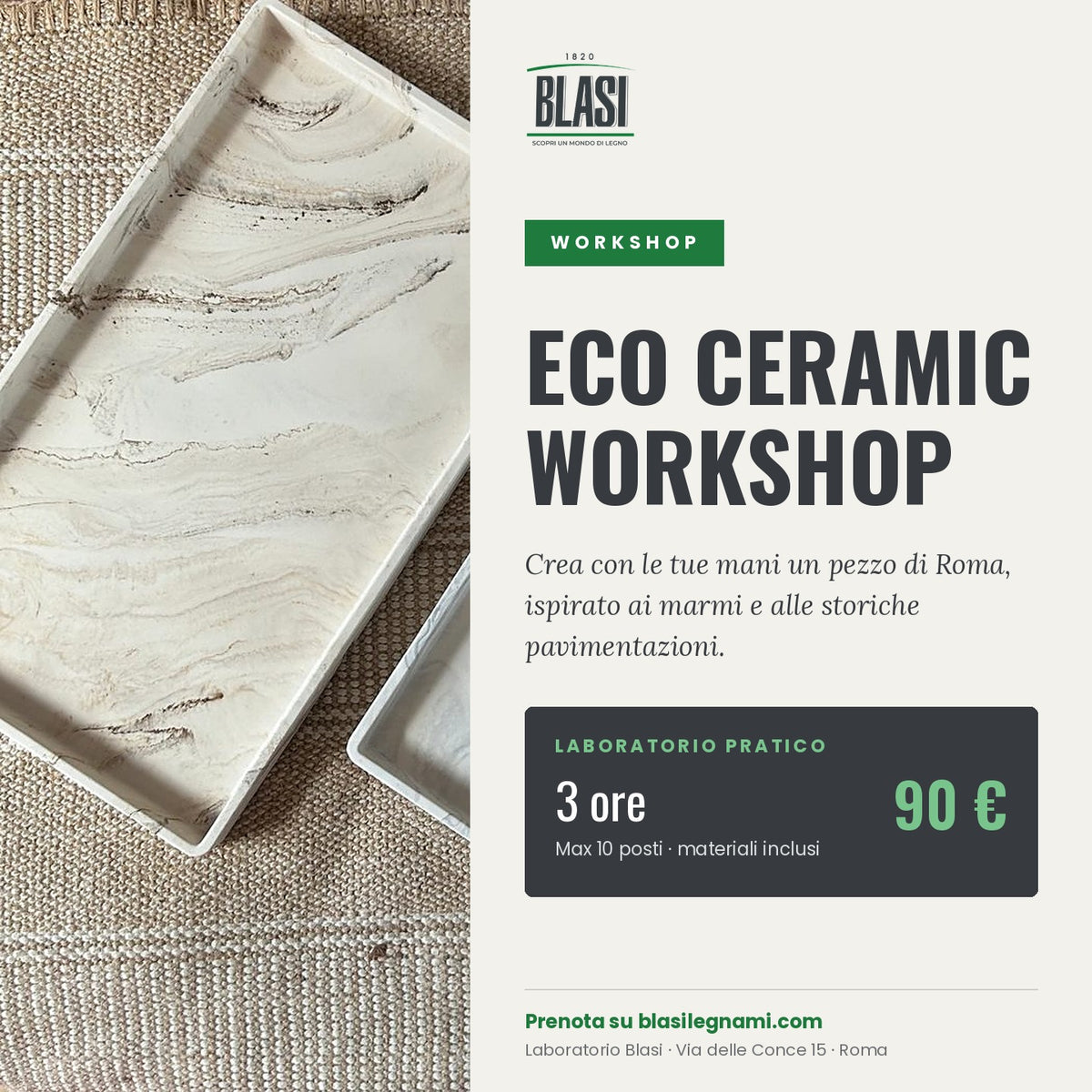 Eco Ceramic Workshop – Sottobicchieri e vassoietti effetto marmo